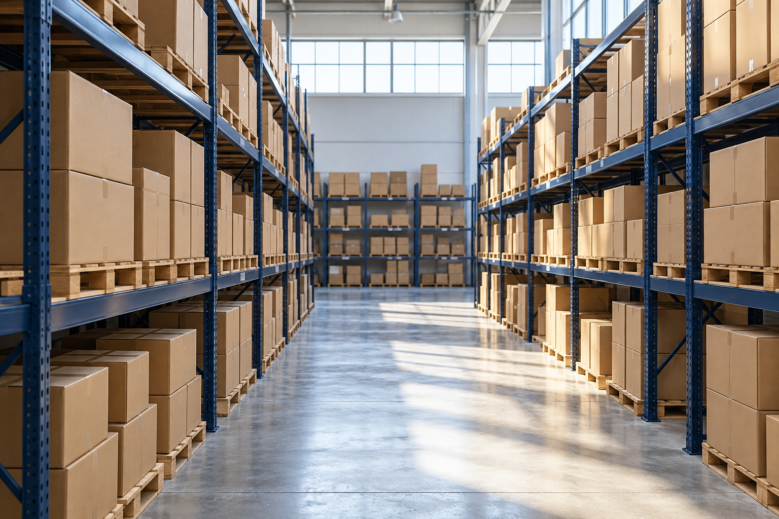 Cajas sin marca organizadas en un almacén